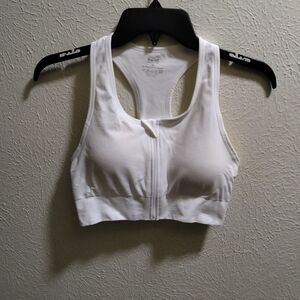 Pro-Fit Sports Bra Size M White Seamless Zip Front Racerback with Removable Pads